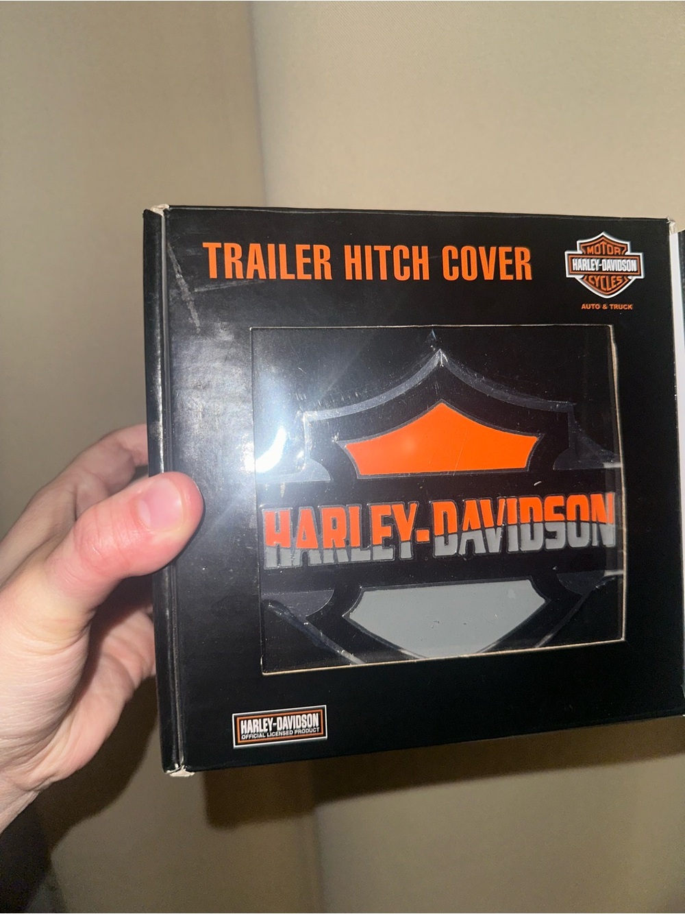 Harley-Davidson Black and Orange Trailer Hitch Cover - Picture 4 of 4
